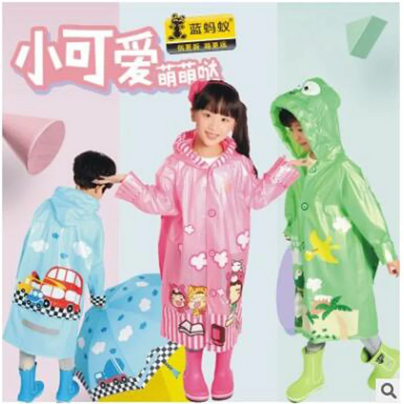 Открытый одиночный детский безвредный ПВХ для окружающей среды плащ, надувная шляпа, ремень, школьный рюкзак, мальчики и девочки, дождевик