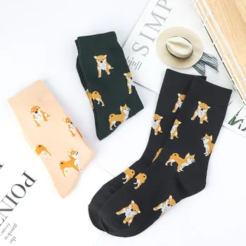 

1 Pair Lovely Cartoon Women Combed Cotton Socks Women Funny Shiba Inu Dog Corgi Cute Animal Pattern Casual Sock 2019 New