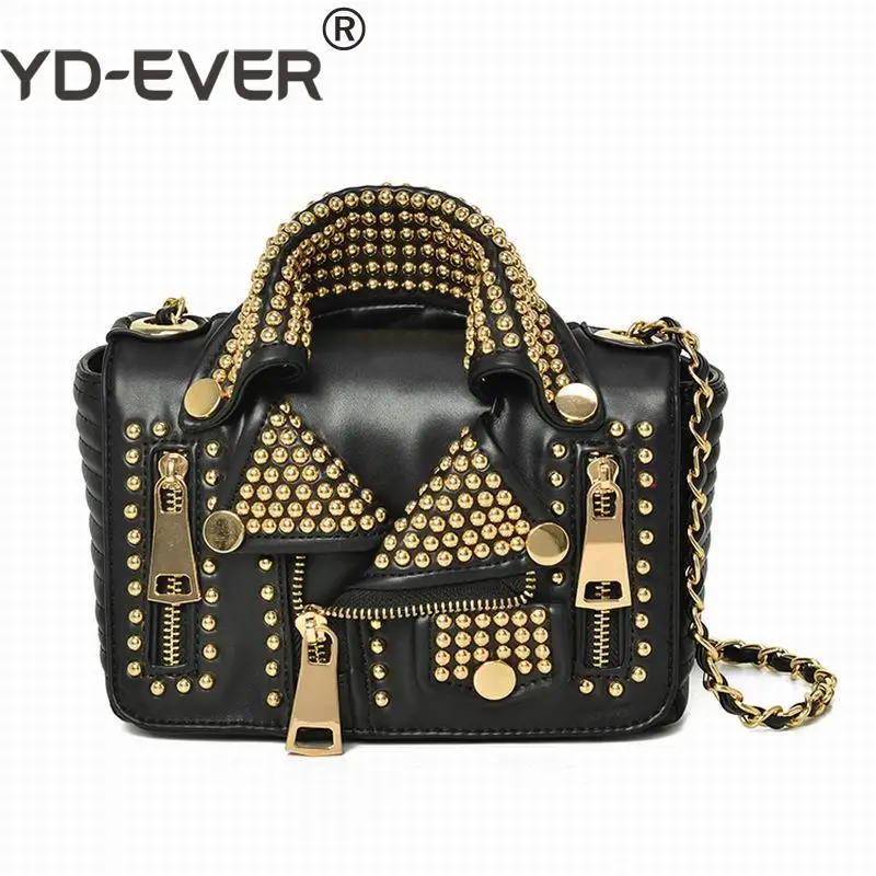 

Designers Women Leather Bags Handicraft Rivet Jacket Punk Style Messenger Bags Shoulder Crossbody Bag Gold Silver