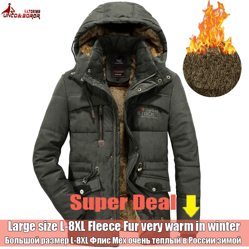 

Winter Jacket Men 6XL 7XL 8XL Thick Warm Parka Coat Casual Fleece Fur Hooded windbreaker Military Jackets Man outwear clothes