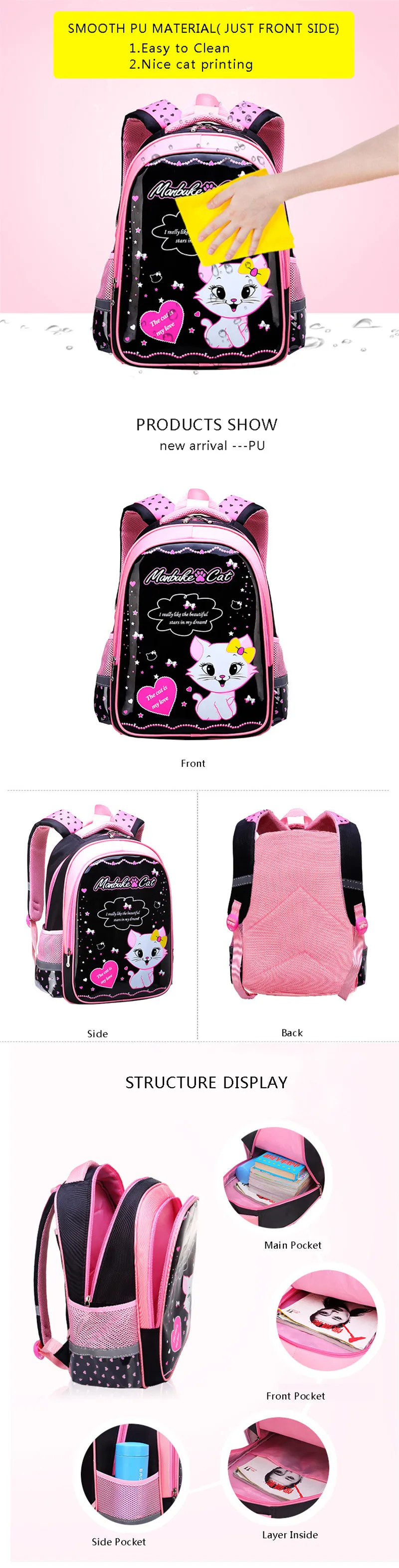 Модные милые школьные сумки для девочек с рисунком кота; Детский рюкзак с рисунком; детский школьный рюкзак; сумка-портфель для девочек; сумки-карандаши; Mochila