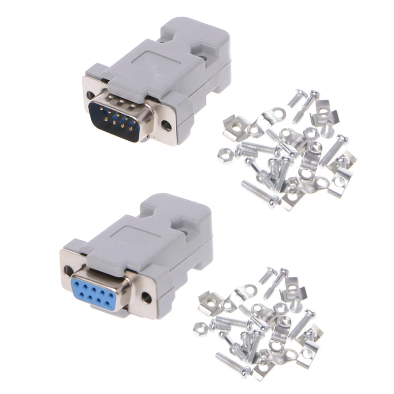 

5Sets 9Pin Male/Female D-Sub Plug Solder Connector RS232 Serial DB9 w/ Grey Hood
