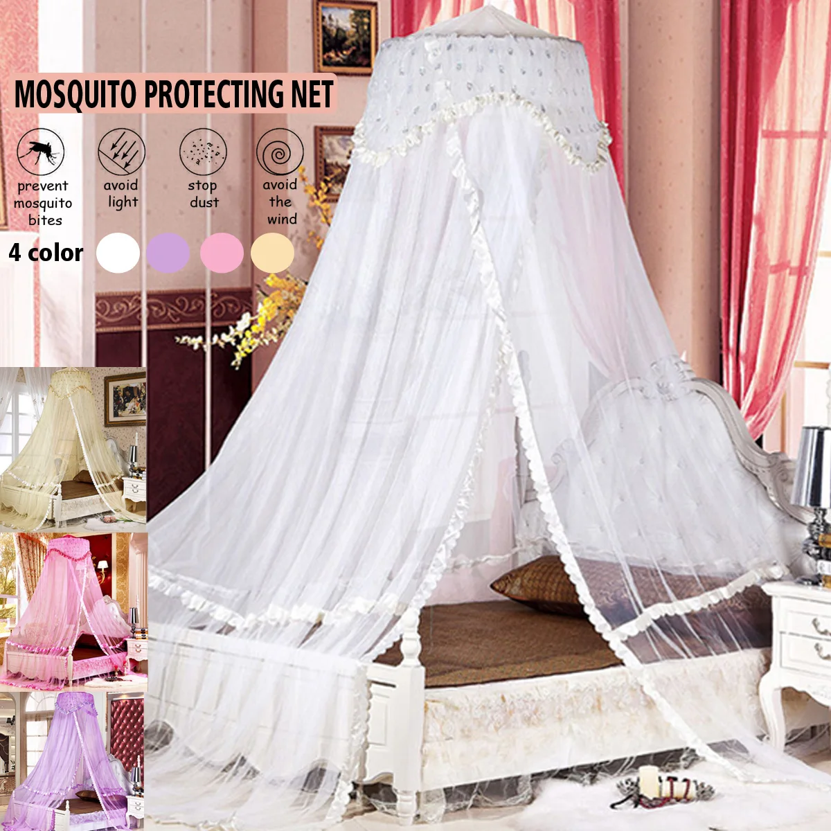 

Modern Mosquito Net Bed Canopy Dome Lace Netting Round Dome Fly Insect Protection Home Textile Mosquito Net