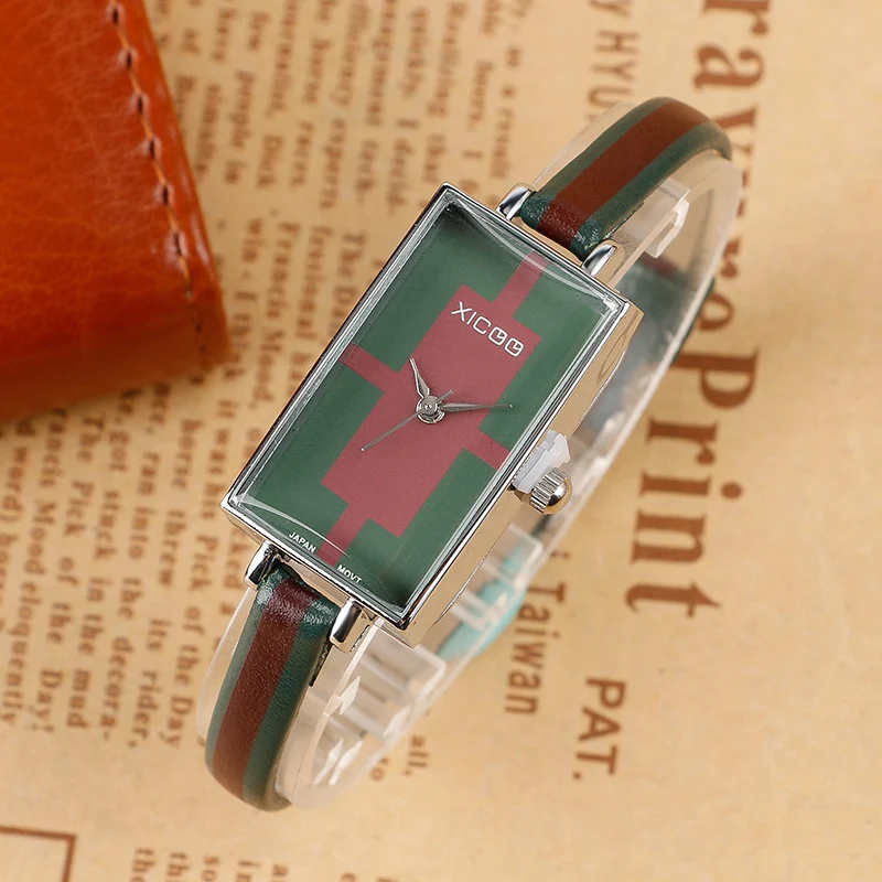 

Casual Women Female Watch XICOO Slim Genuine Leather Strap Clock Small Dial Rectangle Elegant Lady Sport Wrist Watch reloj mujer