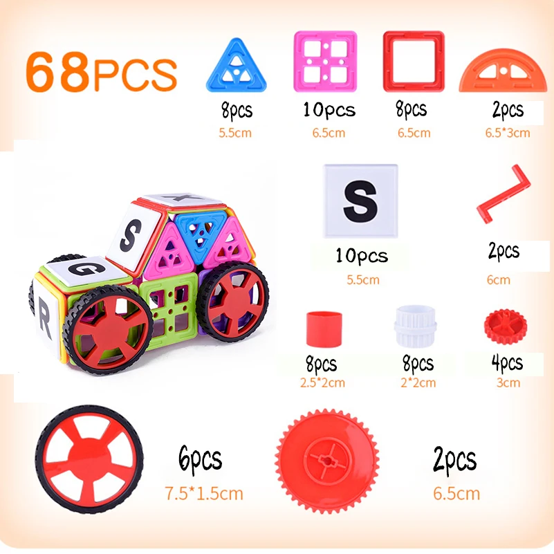 

68pcs Plastic Mini Magnetic Designer Construction Set Educational Magnetic Building Blocks Toys for Children