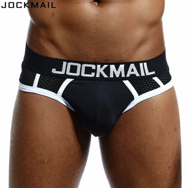 

JOCKMAIL Brand Sexy mesh breathable Men Underwear Brief Cueca Gay Sleepwear calzoncillos hombre Crotch Nylon Cup Panties shorts