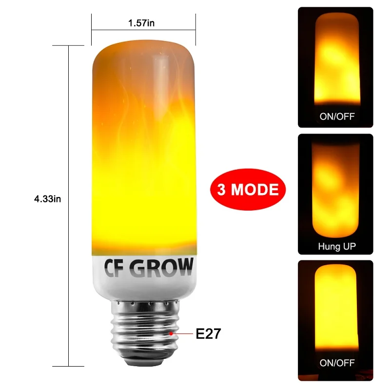 CF Grow 1 и 4 режима E26 E27 Светодиодный светильник с эффектом пламени SMD2835 мерцающее пламя лампы 6 Вт 9 Вт 1200 к~ 1400 к AC85V~ 265 В лампы - Испускаемый цвет: 3 Modes E27