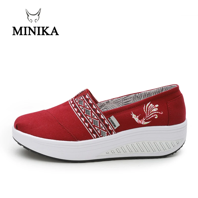 

2018 HOT Summer Shoe Red Women's Sport for Women Swing Wedge platform zapatos mujer canvas trainers Minika feminino Toning Shoes