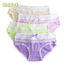 4 Pack Teenage Lace Pants Underpants Floral Young font b Girl b font Briefs Candy Colors
