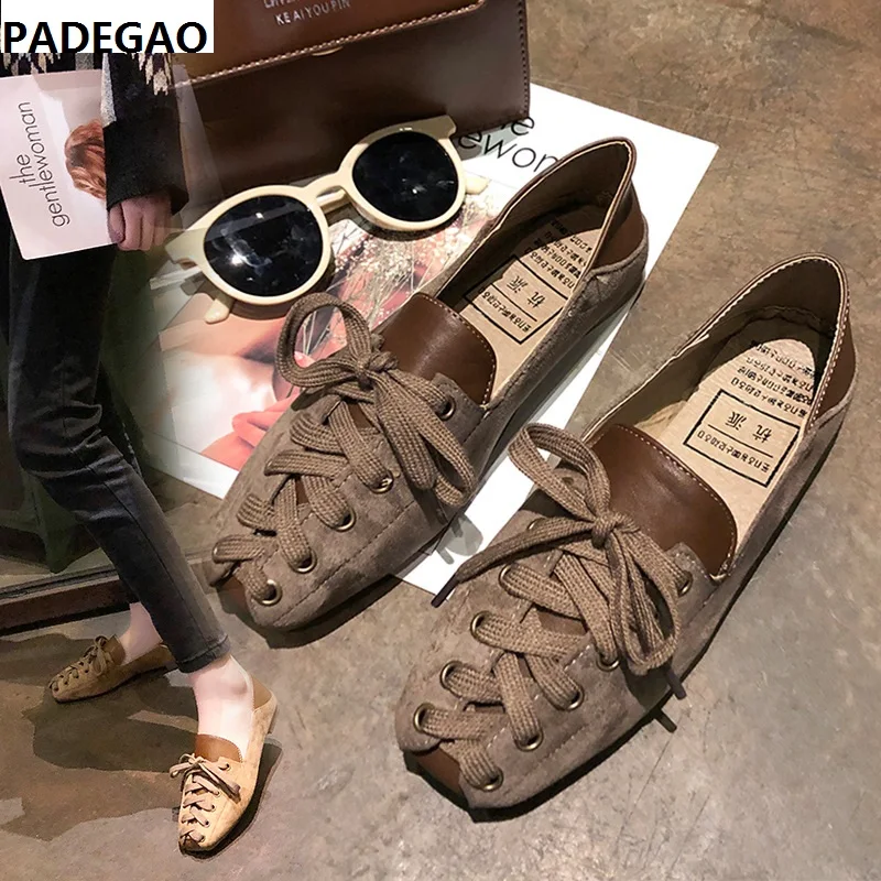 

European station women's shoes 2019 spring new net red ins square head with peas shoes retro flat bottom loafers