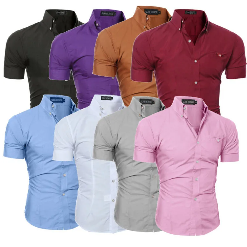 

Men Slim Fit Shirt Short Sleeve Stylish Formal Tops Men Casual Short Sleeve Shirts Buttons Top Clothing Solid Plus Size W3