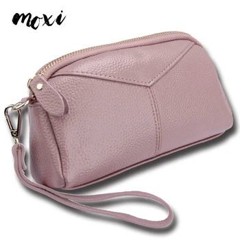 

Moxi Genuine Leather Women Clutch Bag Fashion 5.5inch Phone Wallet Female Cowskin Handy Bag Sweet Shopping Wallet Ladies