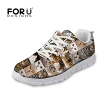 FORUDESIGNS/Модная женская осенняя повседневная обувь на плоской подошве; Новинка; удобная женская обувь на плоской подошве с принтом животных и кошек