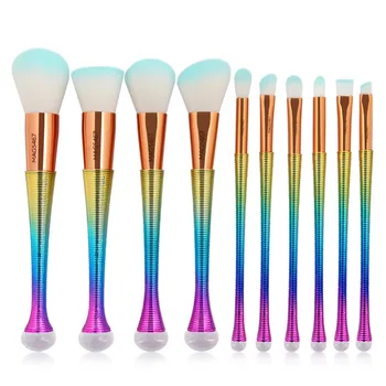 

Pro 10pcs Colorful Makeup Brushes Set Rainbow Powder Foundation Eyeshadow Eyeliner Concealer Contour Blush Cosmetic Brushes Tool