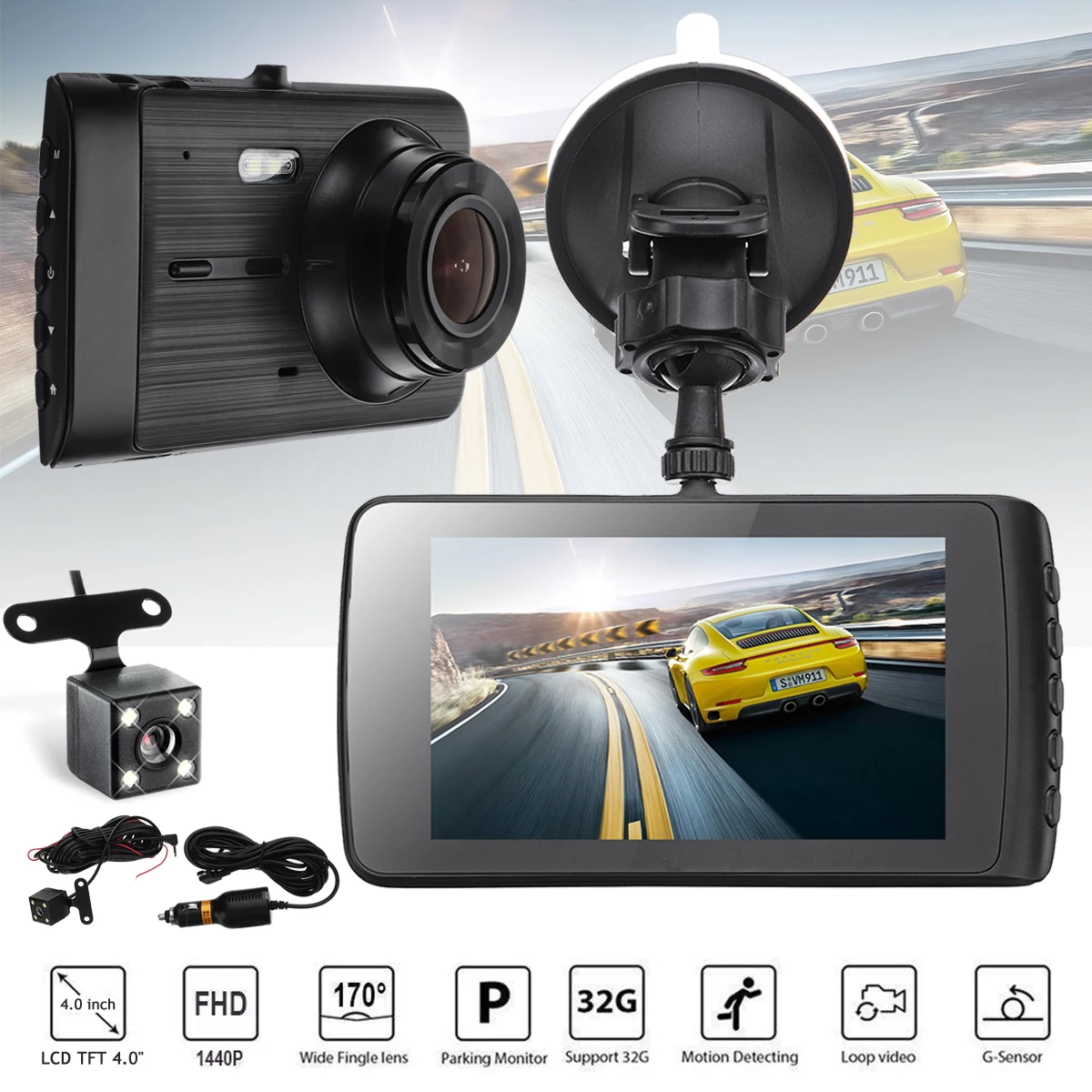 

Universal Dual Lens HD 1440P Car Dash Camera Vehicle DVR HD LED Screen Cam Vehicle Video Recorder Night Vision Car DVR Dash Cam