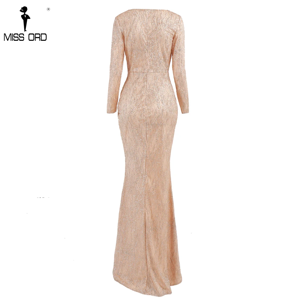Missord сексуальные платья с v-образным вырезом и длинными рукавами, с блестками, с высоким разрезом, женские элегантные вечерние клубные платья, макси, элегантное платье FT18776