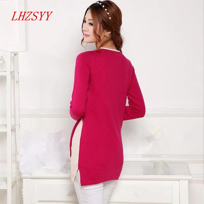 New winter women's Cashmere spell color false two fashion Slim Sweater and long sections Hedging Cashmere Sweater