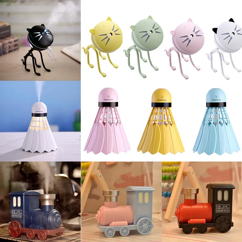 

Home Smart Humidifier Cartoon Cute Pet Kitten Badminton Retro Train Humidifier Usb Mini Desktop Small Night Light