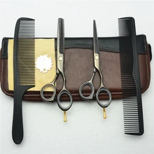 1014C 5,5 ''4 шт набор заказной логотип Профессиональные черные 440C парикмахерские ножницы для резки ножницы филировочные ножницы для волос