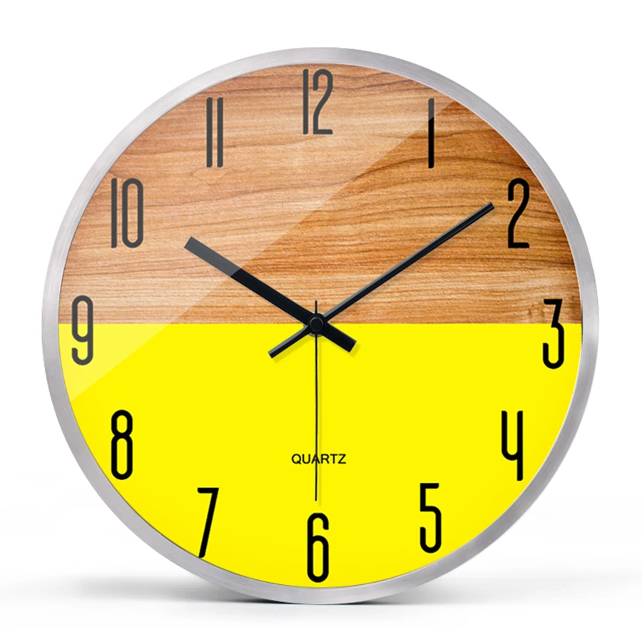 

Colorful Yellow Art Mute Wooden Clock Creative Large Watch Digital Wall Clock Modern Design Best Selling 2018 Products 50A0060