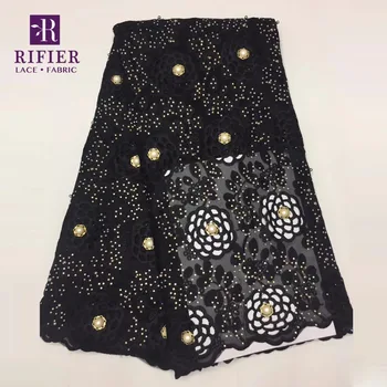 

Big Pearl Design African Stones Net Lace Fabric 2018 Latest High Quality Embroidered Beaded Guipure Mesh With Rhinestones Fabric