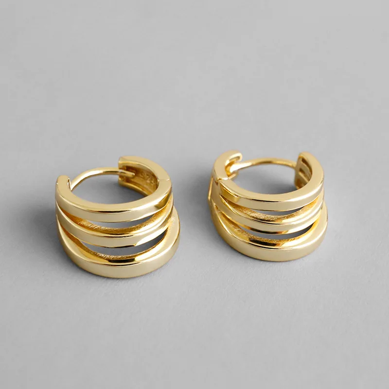 

Gold Color Authentic 100% S925 Sterling Silver C Drop Earrings Fine Jewelry INS Simple Multi-layer Three Circles Female Gift