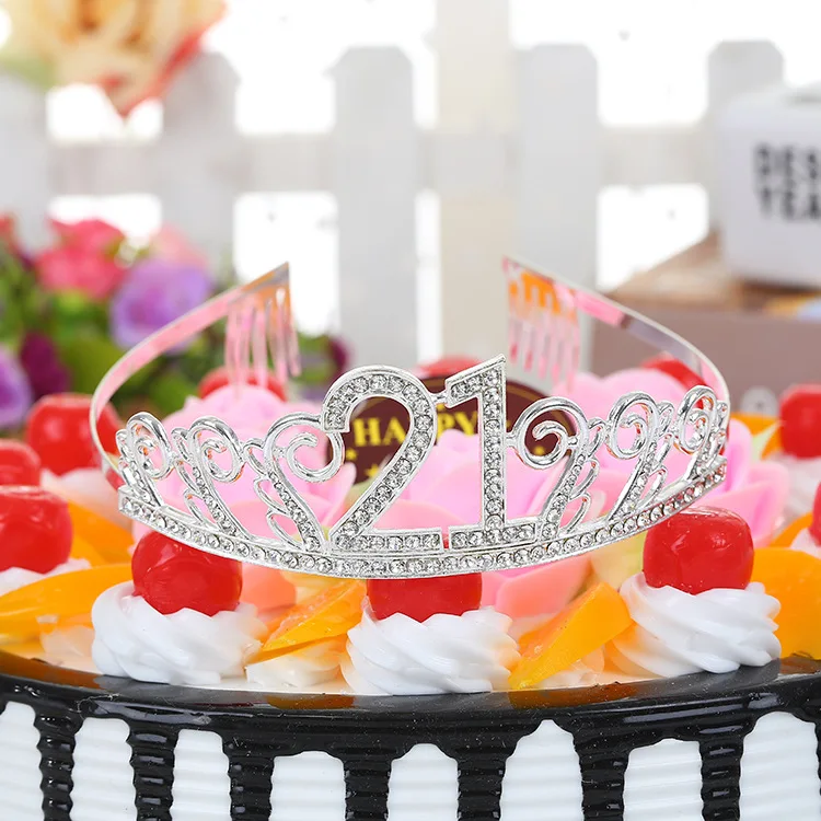  Crystal Rhinestone Tiara Princess Crown Birthday Crowns Silver Diamante Happy 18202130405060th Birthday (Silver-50th)  (7)