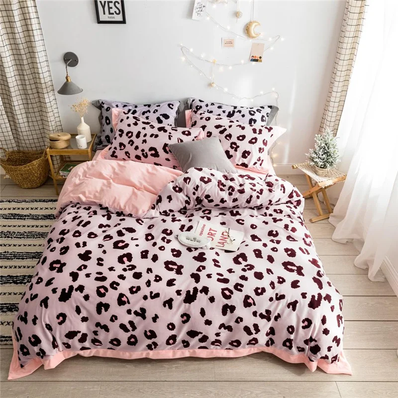 Us 74 4 40 Off Winter Fleece Velvet Leopard Print Bedding Set Warm Flannel Soft Duvet Cover Sets Sheet Pillowcases Twin Queen King Size 4pcs In