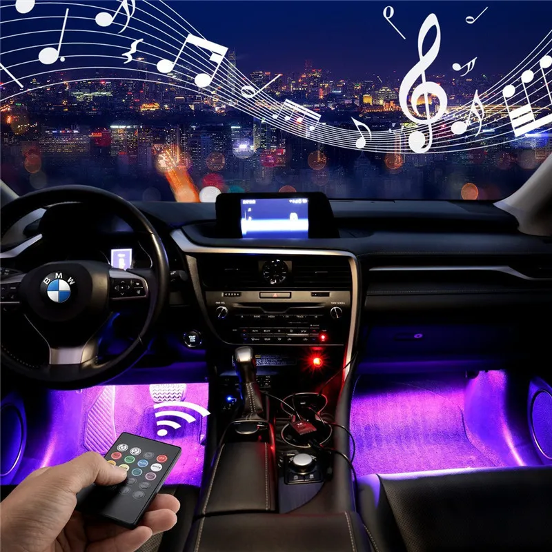 LED Car Foot Light Ambient Lamp With USB Wireless Remote Music Control  Multiple Modes Automotive Interior Decorative Lights - AliExpress