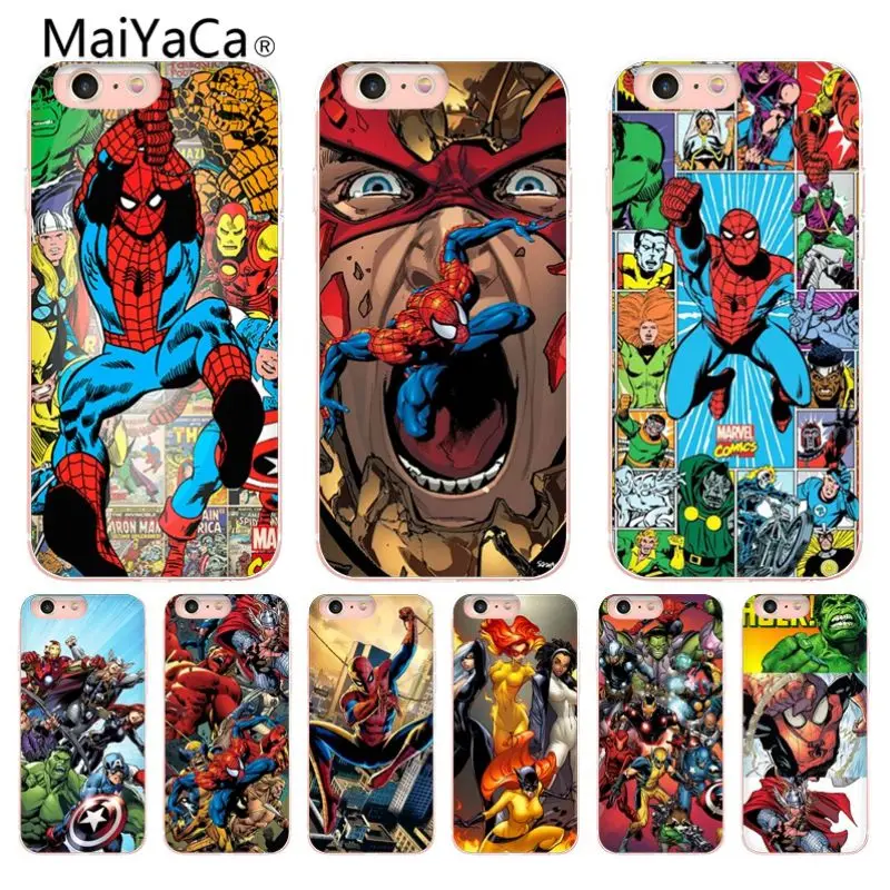 

MaiYaCa Marvel Comics Spiderman Pattern TPU Soft Cover Case for Apple iPhone 8 7 6 6S Plus X 5 5S SE 5C Mobile Cases