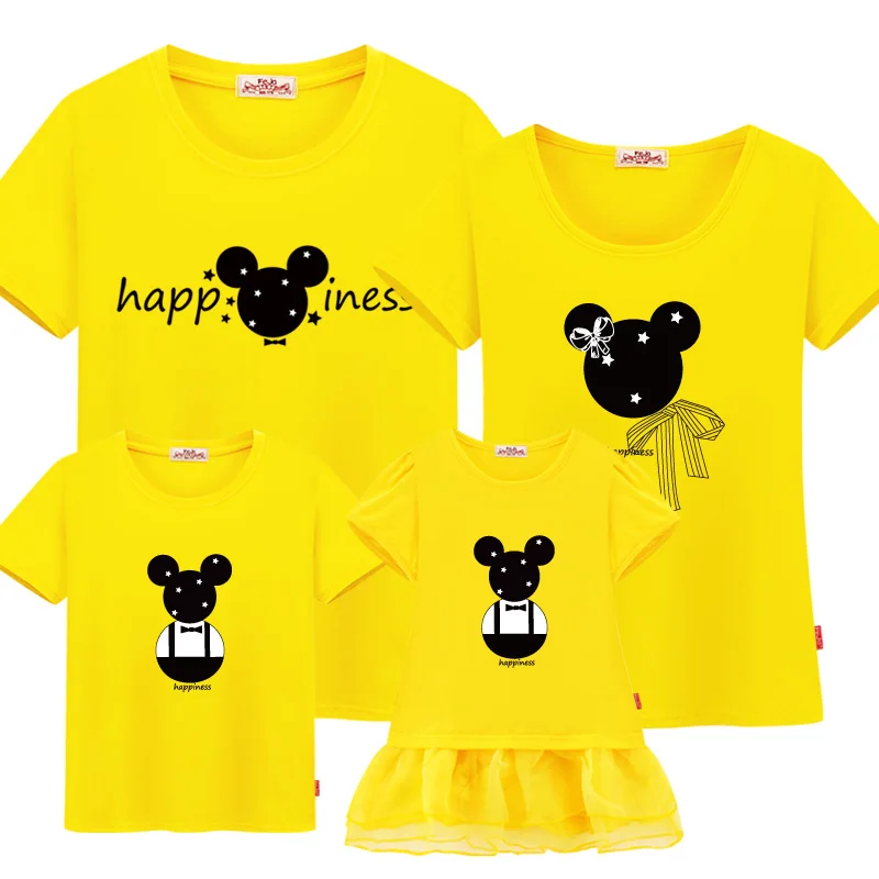 Комплекты для мамы и сына Семейные комплекты одежды платья для мамы и дочки хлопок сестра Семья Одежда Новые футболки "Микки" - Цвет: yellow