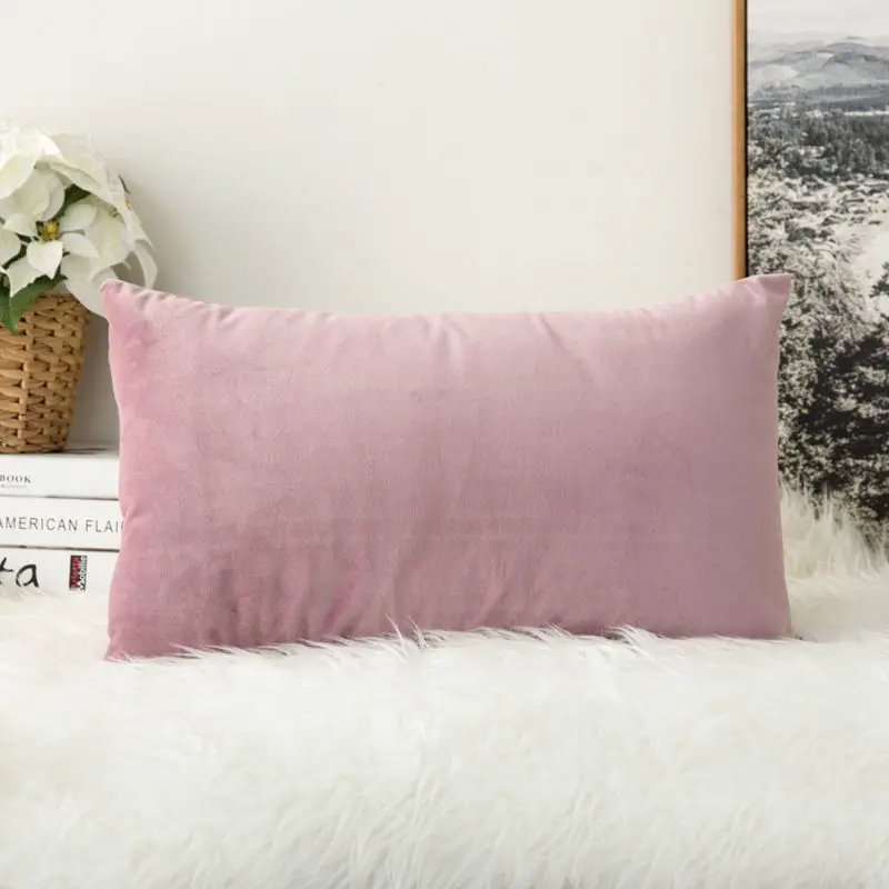 Декоративная бархатная наволочка для подушки, мягкая удобная наволочка для подушки, однотонный квадратный чехол для подушки для дивана, спальни, автомобиля, 30x50 см - Цвет: Pink Purple