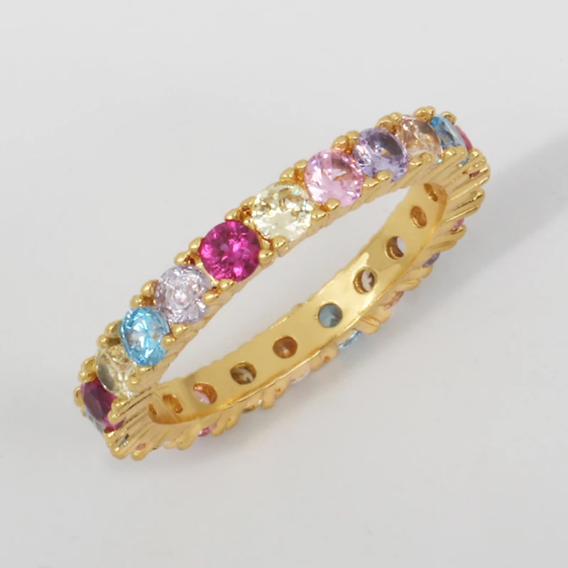 

2019 new Silver multi color zirconia band rainbow cz ring women colorful full cz dainty stacking rings