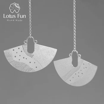 

Lotus Fun Real 925 Sterling Silver Natural Pearl Creative Handmade Fine Jewelry Vintage Sector Long Dangle Earrings for Women