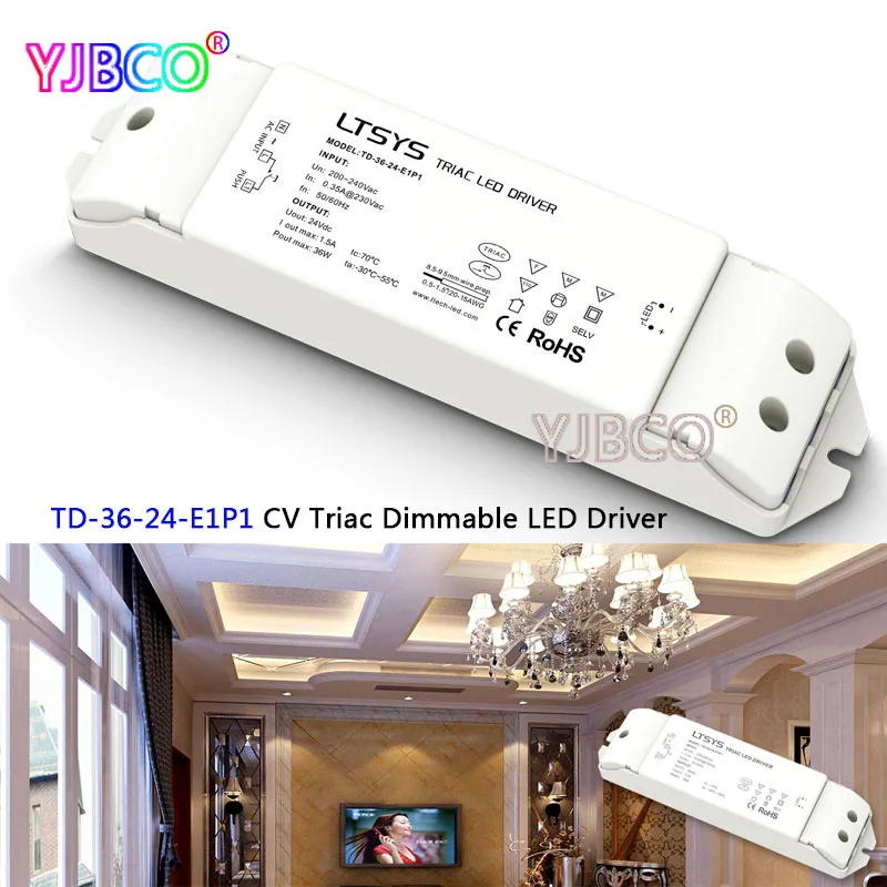 

LTECH TD-36-24-E1P1; 100-240V input,Output 36W 24VDC 1.5A constant voltage Triac Dimmable LED intelligent Driver Triac Push Dim