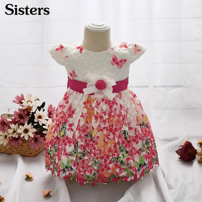 

2018 Little Princess Dresses Girl Baby Dress Butterfly Lace Flower Dress Dress Up Newborn Baby Party Fashion Red