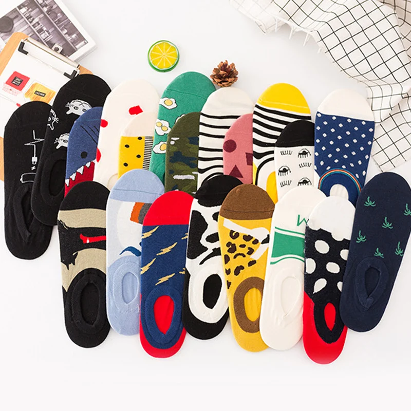 

Spring Trendy Happy Funny Cotton Boat Women's Socks Ankle Art Men Jacquard Creative Series Harajuku Trend Invisible Couple Socks