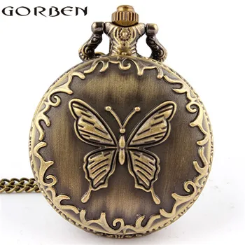 

2017 New arrival Gorben Watch antique butterfly style quartz pocket watch vintage women watch with chain necklace lady beautiful