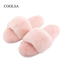 

COOLSA Women's Winter Fur Wool Slippers Non-slip Solid Rubber Soles Fleece Slippers Women's Furry Slippers Plush Fluffy Slippers
