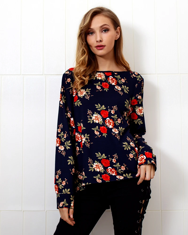 Back Zipper Shirts Women 2018 Loose White Top Femme Ladies Clothes Casual Floral Print Long Sleeve Elegant Blouse Vetements (3)