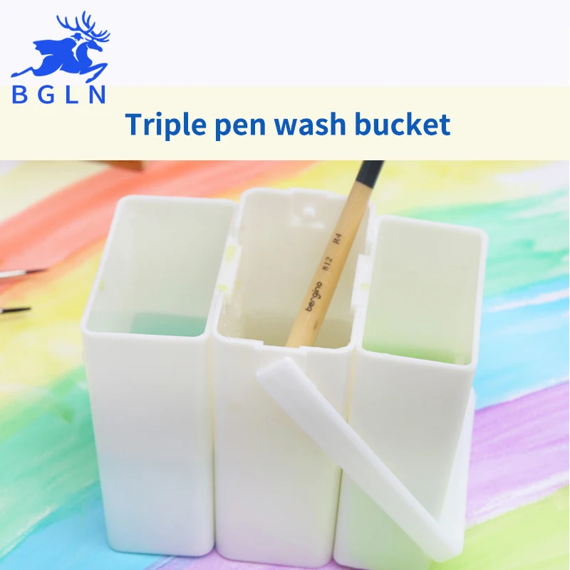 Koop Bgln Triple Water Kleur Schilderen Borstel Wassen Emmer Hoge Kwaliteit Plastic Emmers Wassen Pen Vat Voor Tekening Art Supplies