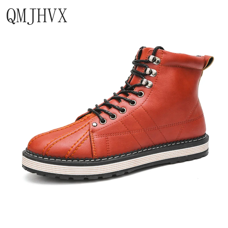 

QMJHVX Genuine Leather Men Boots Autumn Winter Ankle Motorcycle Martin Boots Business Casual High Top Men Shoes men luxury
