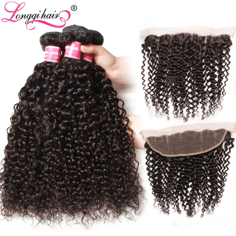 

Longqi Hair Brazilian Curly Bundles with Frontal Remy Human Hair Frontal with Bundles 13x4 Pre Plucked Lace Frontal and Bundles