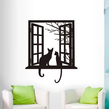 

DCTOP Cats Vinyl Wall Sticker Home Decor For Living Room Cat Looking Though Window Art Mural Bedroom Decals Home Decor