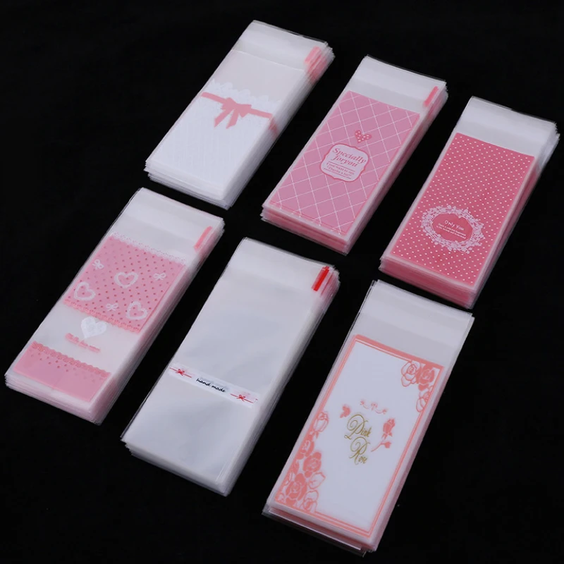 

Sale 100Pcs/lot Plastic Cookie Packaging Gift Bags Self Adhesive Mini 5x10cm Candy Bag Cup cake Lipstick Wrapper