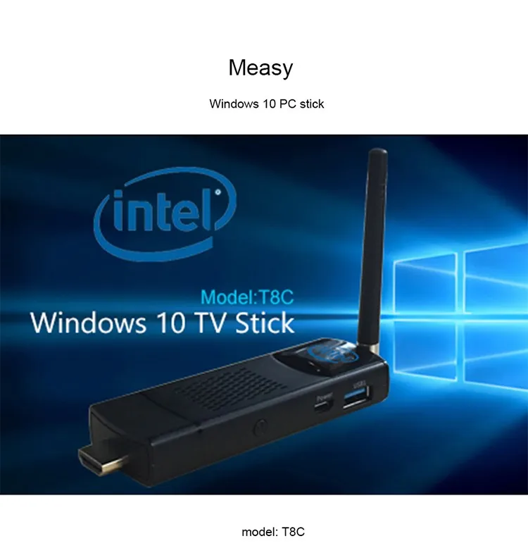 Горячая Распродажа measy t8c Wintel W8 Pro Stick мини ПК Windows 10 OS Z8300 cpu 4 ГБ/64 Гб 2,4G Wifi BT4.0 RJ45 100 м Windows tv Box