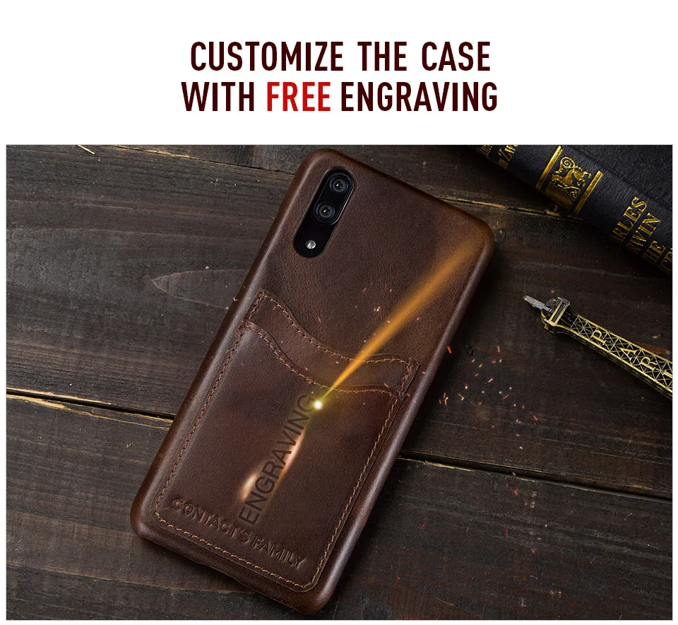 huawei waterproof phone case For Huawei P20 Case Cover Genuine Leather Back Cover Silicone Edge Protect Case Coque For Huawei P20 With Pocket Free Engraving huawei phone cover