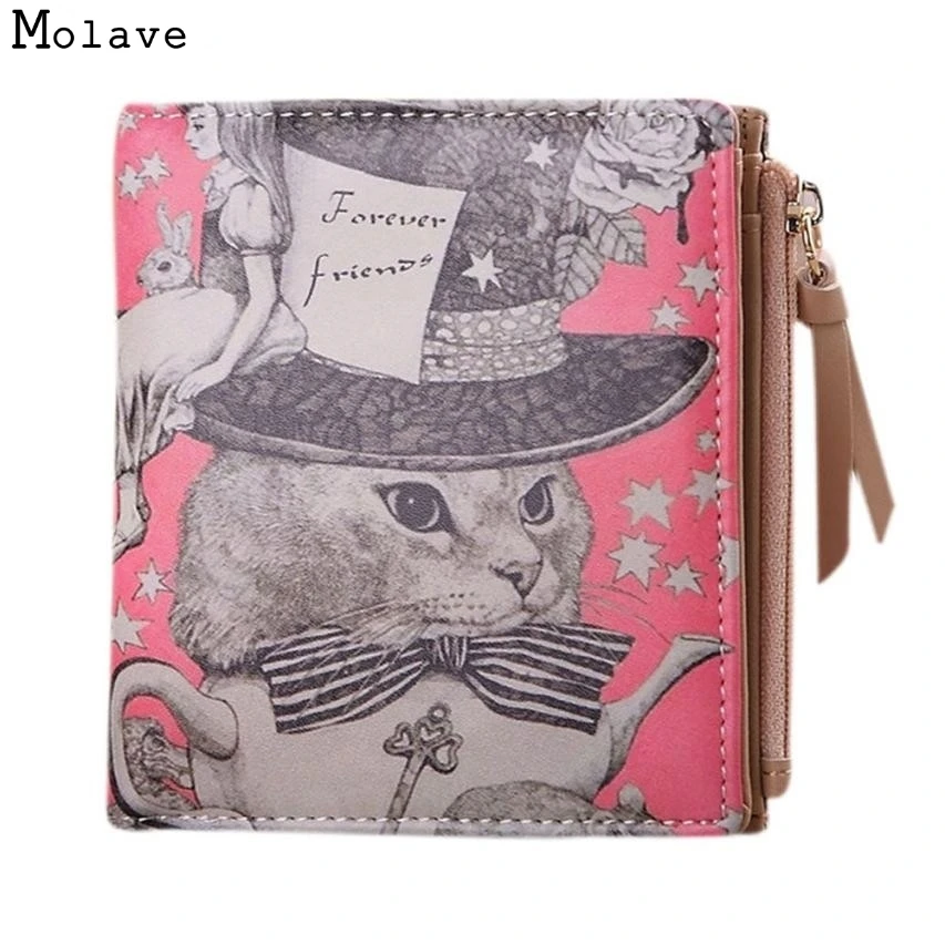Naivety نساء خمر القط الطباعة محفظة محفظة جديدة قصيرة الفاصل monedero 11S60927 إسقاط الشحن