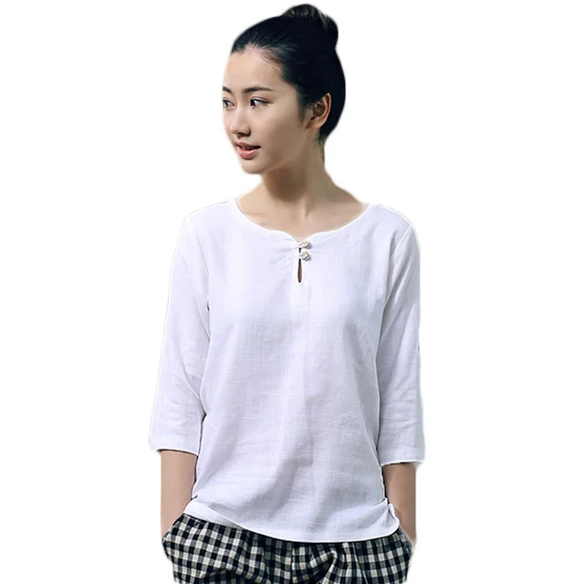 Japanese Style New Elegant Women Shirts Ladies OL Linen Blouses Three ...