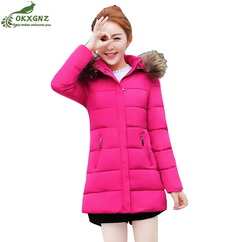 

Autumn winter new Down cotton Outerwear female medium long Slim hair collar warm jacket coat women thick women coat OKXGNZ AF214